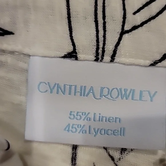 Cynthia Rowley Bamboo Leaf Print Three Quarter Sleeve Top Black Off White Large - Picture 5 of 9